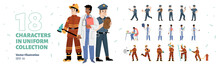 Set Of People In Professional Uniform, Policeman, Doctor And Firefighter. People With Different Occupation, Medicine Worker, Police Officer And Fireman, Vector Hand Drawn Collection