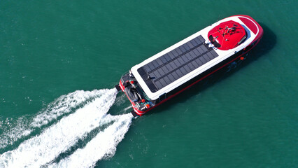 Wall Mural - Aerial drone photo of latest technology high speed passenger ferry or 