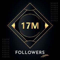 Canvas Print - Thank you 17M or 17 million followers with gold decorative frames on black background. Premium design for congratulations, social media story, achievement, gold number, social networks.