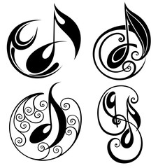 Wall Mural - note vector icon. sheet music symbol. song melody sign. application and web interface button. silhou