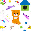 Ginger cat in playroom seamless pattern