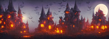 Halloween Background. Witch Hut. Banner Size. Longer Horizontal Position. Website Header. 3d Illustration