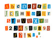 © Ulyana Mo - Vector ransom font. Letters, numbers and punctuation marks cut-outs from newspaper or magazine. Criminal alphabet. Ransom colorful text.
