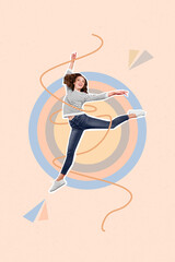 Wall Mural - Composite collage picture image of jumping high dancing ballerina young woman have fun weekend festive feel free energy party disco