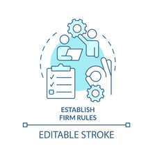 Establish Firm Rules Turquoise Concept Icon. Tip For Coaching Abstract Idea Thin Line Illustration. Set Boundaries. Isolated Outline Drawing. Editable Stroke. Arial, Myriad Pro-Bold Fonts Used