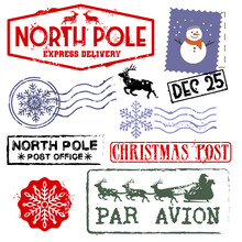 Beautiful Retro, Aged Christmas Rubber Stamp Collection Vector