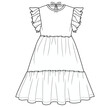 girls tiered maxi frill dress flat sketch vector illustration