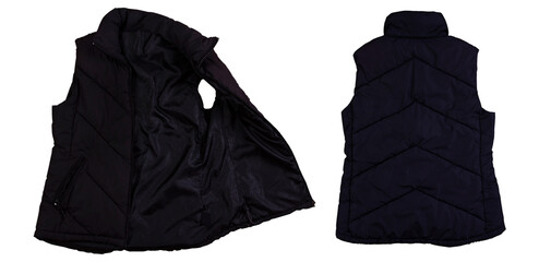 Wall Mural - Black winter puffer vest, sleeveless jacket mockup set - down padded vest, front and back view.