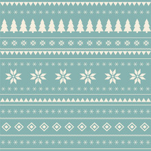 Christmas And New Year Seamless Pattern. Flat Knitting Pattern, Fair Isle In Red And White With Scandinavian Snowflakes And Christmas Trees For Winter Hat, Sweater, Jumper, Paper Or Other Designs.