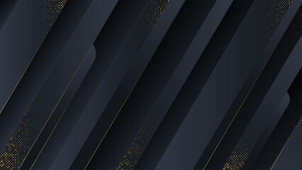 Wall Mural - Luxury abstract background with gold glitter trim. Shiny golden glitter halftone and lines on dark gradient background. Premium 3D horizontal template with luminous dots. Modern style concept with