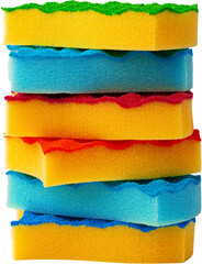 Wall Mural - Stack of kitchen sponges isolated on white background, close up