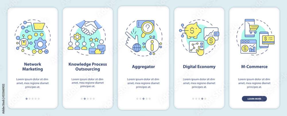Vector de Stock Emerging business trends onboarding mobile app screen ...