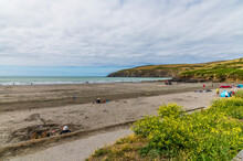 A View Over The Beach At Low Tide At Newport, Pembrokeshire, Wales On A Summers Day