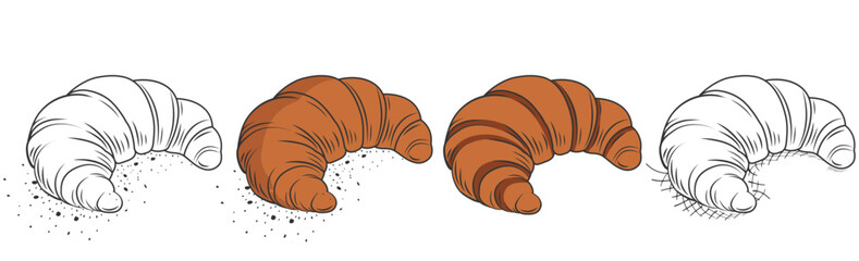 Croissant. Fresh baking, for menu, cafe, bakery, logo, color and black and white illustration. delicious bread croissant bakery