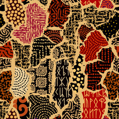 Fototapete - Vector ethnic tribal pattern. Seamless art image.