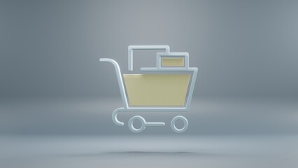 Aufkleber - Beautiful abstract Shopping Cart yellow light symbol icons on a blue background. 3d rendering illustration. Background pattern for design. Online Shopping.
