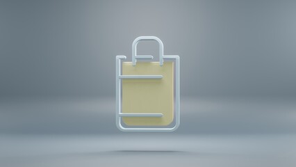 Aufkleber - Beautiful abstract Shopping Bag yellow light symbol icons on a blue background. 3d rendering illustration. Background pattern for design. Online Shopping.