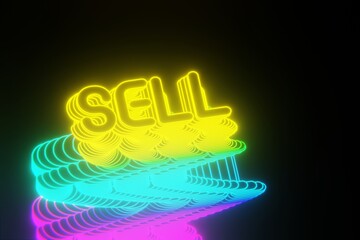 Poster - Beautiful Abstract neon background words SELL on a black background. 3d rendering illustration Background pattern for design.