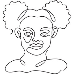 Wall Mural - black woman with two buns minimal line art