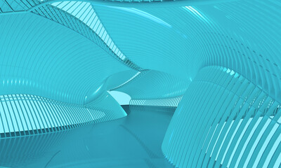 Poster - background with parametric architectural curved corridor in green tones