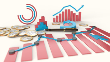 Wall Mural - Financial Administration European Union Budget Accounting, Business, Economic and Investment Marketing Charts with European Union Coins