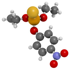 Sticker - Parathion pesticide molecule. Organophosphate insecticide, has also been used as chemical weapon.