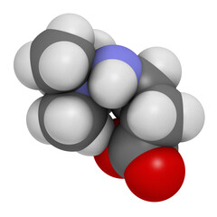 Poster - Meldonium anti-ischemic drug molecule. Used in treatment of angina and myocardial infarction. 3D rendering.