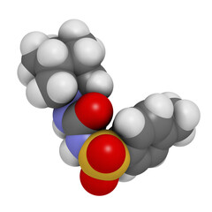 Canvas Print - Gliclazide diabetes drug molecule. Sulfonylurea class anti-diabetic agent.