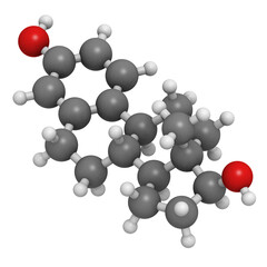 Sticker - Estradiol female sex hormone, molecular model.