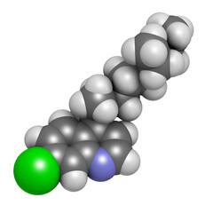 Poster - Chloroquine malaria drug molecule. Used to treat and prevent malaria. Also used for antiviral and immunosuppressant properties.