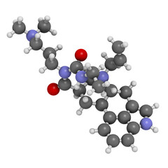 Poster - Cabergoline drug, chemical structure.