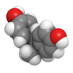 Poster - Bisphenol A (BPA) plastic pollutant molecule. Chemical often present in polycarbonate plastics, has estrogen disrupting effects.