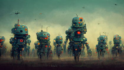 army of robots, neural network generated art