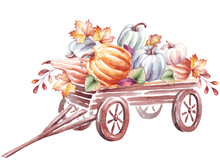 Wooden Wagon With Pumpkins