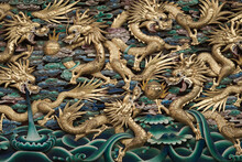Background Of Golden Dragon Statue In Chinese Temple