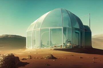 Wall Mural - digital illustration of the settlement of mars. a modular habitat model.