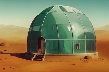 Wall Mural - digital illustration of the settlement of mars. a modular habitat model.