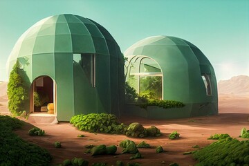 Wall Mural - digital illustration of the settlement of mars. a modular habitat model.