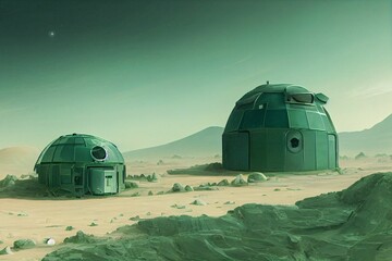 Wall Mural - digital illustration of the settlement of mars. a modular habitat model.