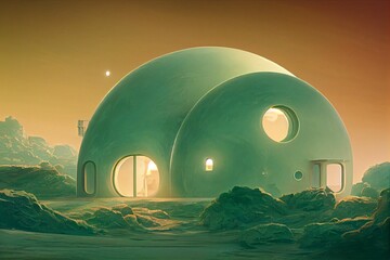 Wall Mural - digital illustration of the settlement of mars. a habitat model.
