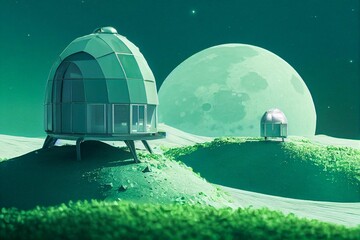 Wall Mural - digital illustration of the settlement of mars. a modular habitat model.