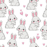Fototapeta Dinusie - Hand Drawn Cute rabbits vector seamless pattern Kids print background