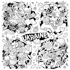 Wall Mural - Ukraine cartoon vector doodle designs set.
