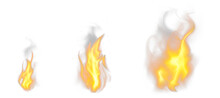 Fire PNG. Realistic Fire Flames With Smoke And Sparkles Transparent On Without Background. Burning Red Wildfire Flames Set, Burn Bonfire Silhouette And Blazing Fiery Spurts Of Flame
