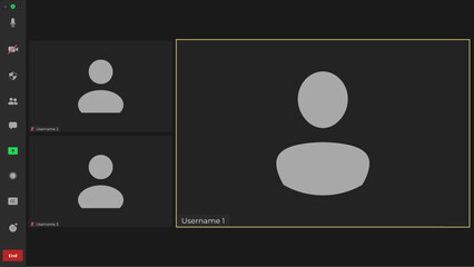 Online video call interface template with user icon. Application for social communication. Call screen template. Screen display of a video meeting application. Template mockup.
