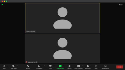 Template video conference user interface. Video calls window overlay. Online chat for business seminars. Meeting App UI Interface. Mockup UI, UX.