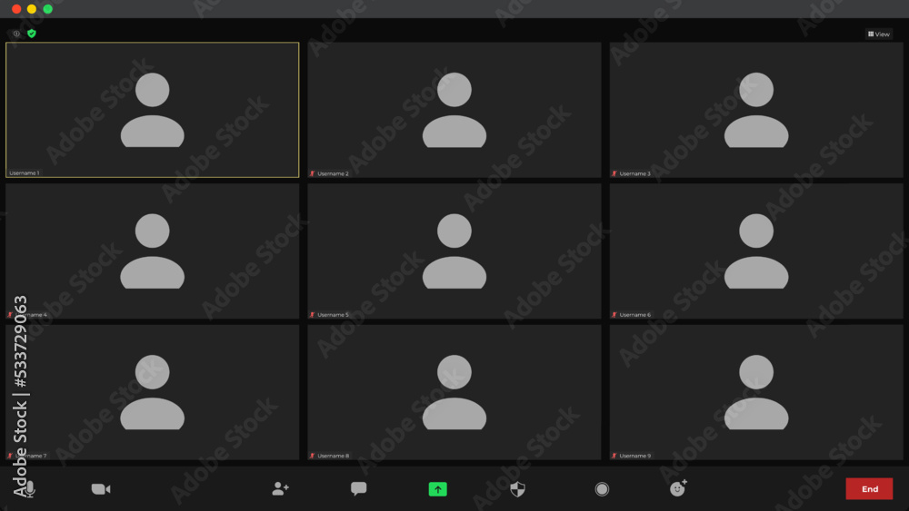 Online video call interface template with user icon. Video calls window ...