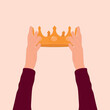 London uk 09 08 2022.Raised hands hold a crown. Coronation. Vector flat illustration. Vector flat illustration