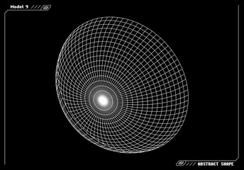 Abstract 3d wireframe shape or basic element with open edge. Science and technology geometric abstraction with deformed shape.