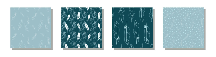Hand drawn feather, abstract element pattern set. 